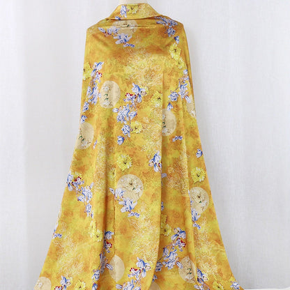 Teal Floral Tea Silk Satin Fabric: Digital Print, 59" Wide