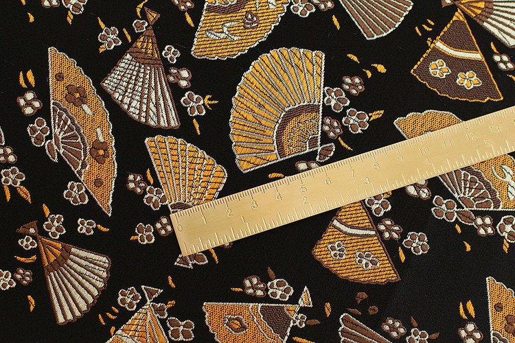 Japanese Nishijin Fabric: Modern Fans Jacquard Brocade, 29.5" Wide