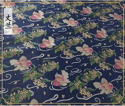 Aqua Blue Goldfish Silk Brocade Fabric: 59"W Emperor Robe, Cheongsam
