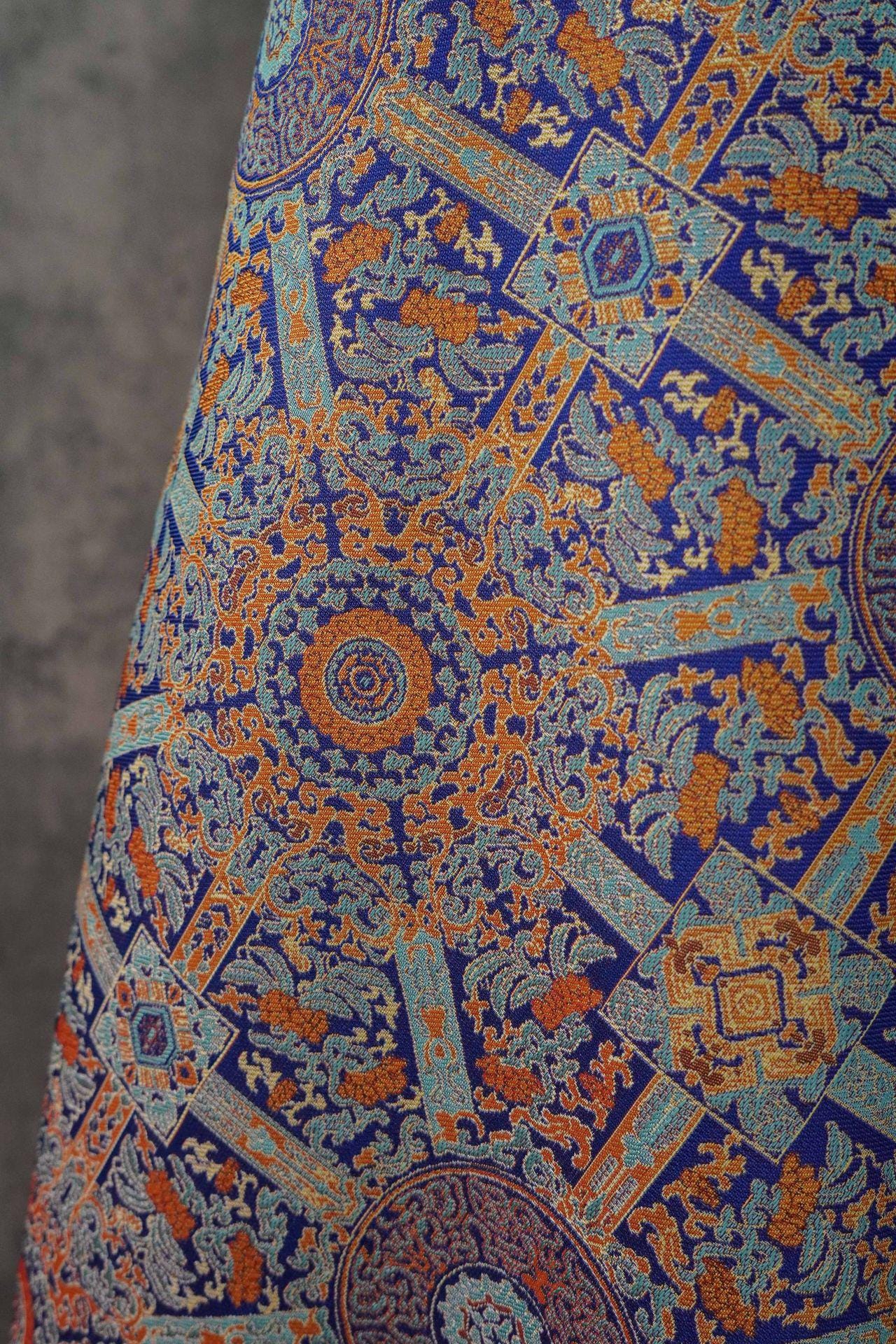 Mongolian Bada Pattern Fabric: 59"W Rayon Upholstery, Costume, Decor