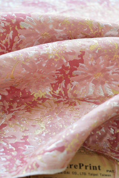 Gold Thread Woven Jacquard Fabric: 3D Shimmering Embossed Floral (59"W, By The Meter)