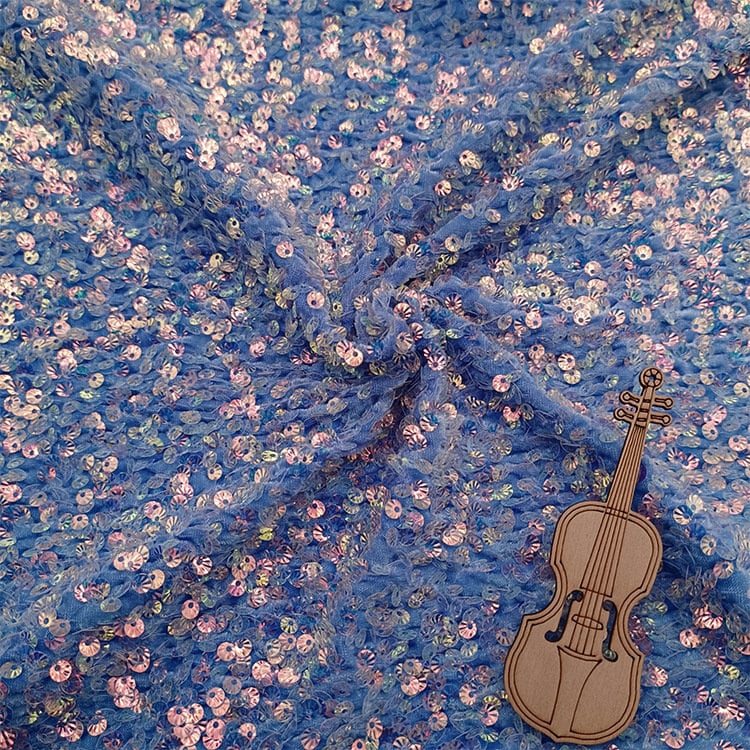 Iridescent Sequin Fabric: 3D Embroidery Shell Flannelette, 49" Wide