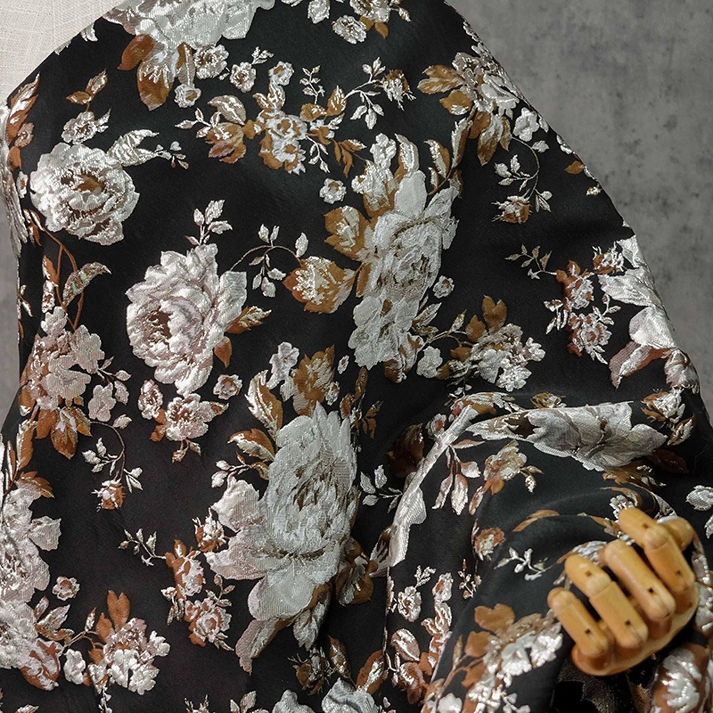 Gold Thread Floral Jacquard Fabric: 3D Texture Upholstery, 56"W