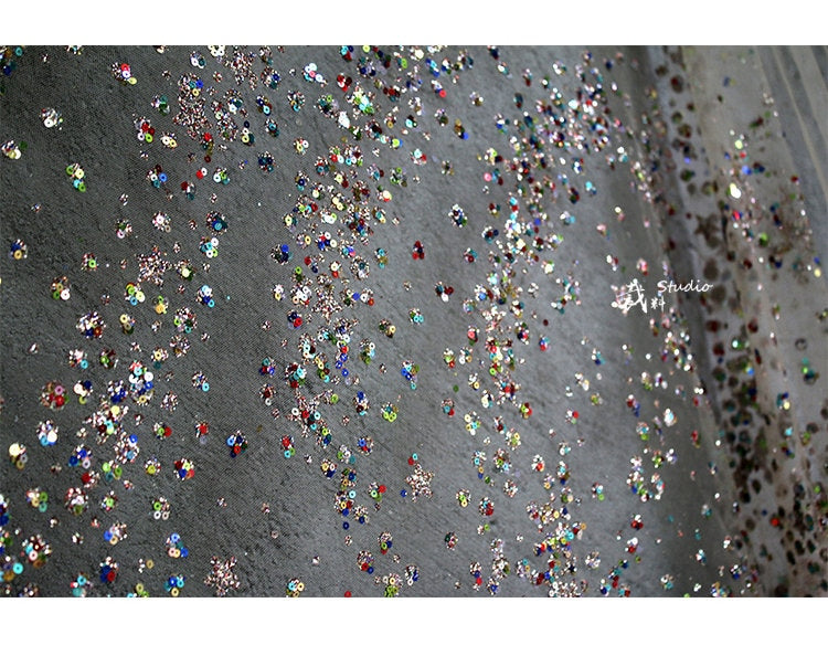 Galaxy Organza Fabric: Bling Sequins, Rhinestones - 63"W