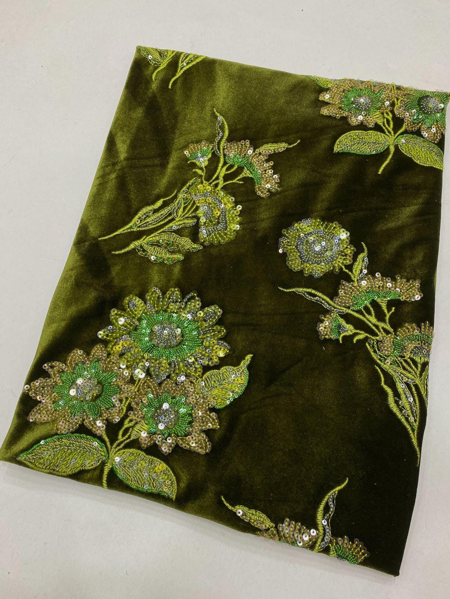 Velvet Embroidery Fabric: Beaded Pillar Design, 49"W Designer Material