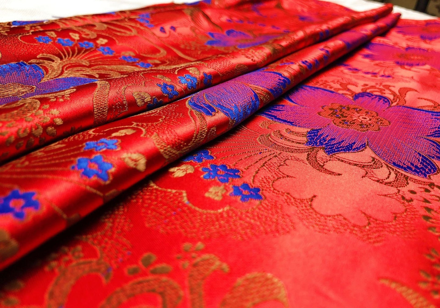 Lily Brocade Fabric: Chinese Woven Damask, Costume & Decor - 29.5"W