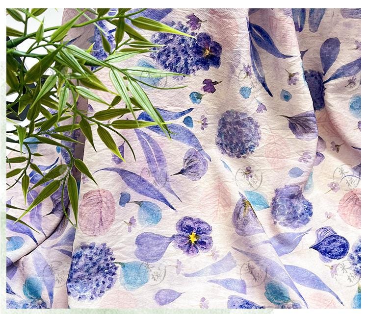 Quilting Fabric, Mist Blue Floral Cotton Fabric: Soft Jacquard Look Sewing Material