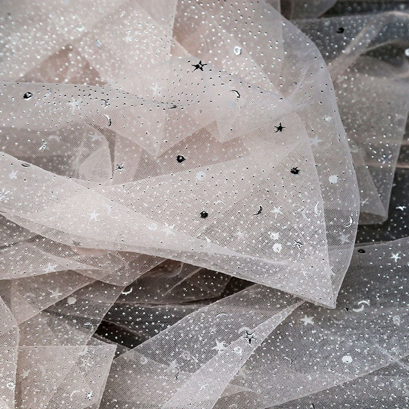Galaxy Organza Fabric: Silver Foil Sheer Wedding Material