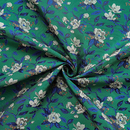 Green Camellia Jacquard Brocade Satin Fabric ��� Floral Textile for Dresses, Costumes & Home Dec"Wide