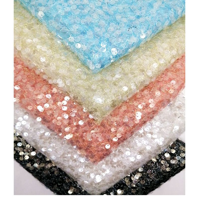 Gradient Sequin Lace Fabric: Colorful Beaded Symphony, 49"W