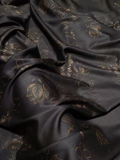 Chinese Ink Painting Cotton Fabric: Floral Drapery, Costume Sewing (55"W)