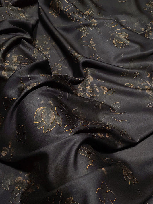 Tissu en coton peint à l'encre de Chine : draperie florale, couture de costumes (55 po de largeur)