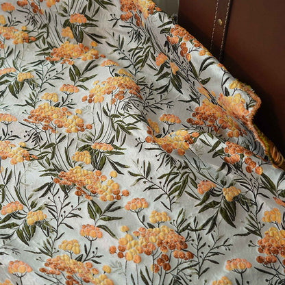 Floral Jacquard Fabric: 3D Embossed Gold Shimmering Woven Material