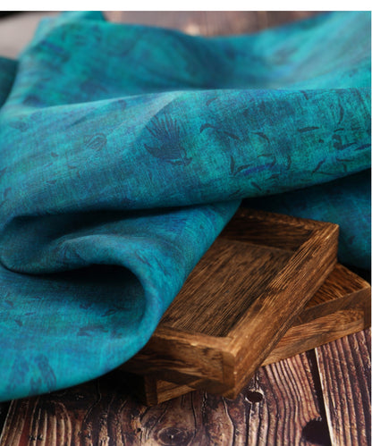 Tissu ramie imprimé de totems anciens bleu sarcelle - 140 cm de large