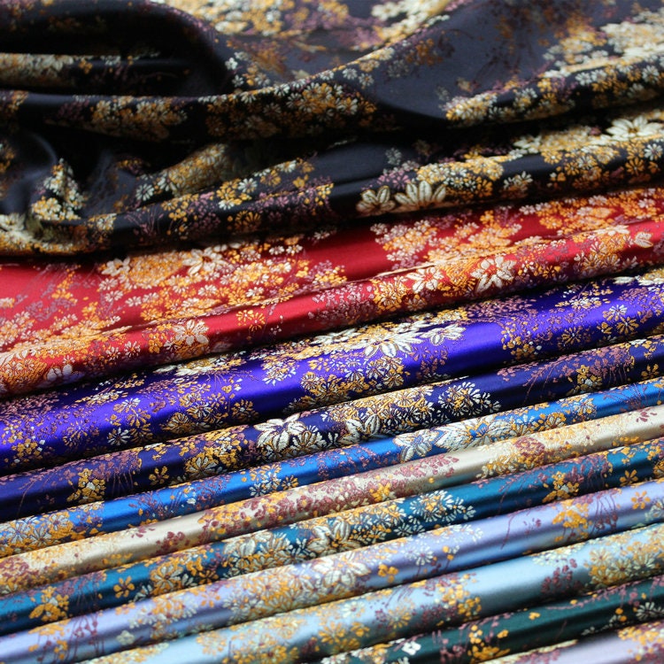Floral Chinese Brocade Fabric: Silk Rayon Blend, Sewing Quilting Fabric