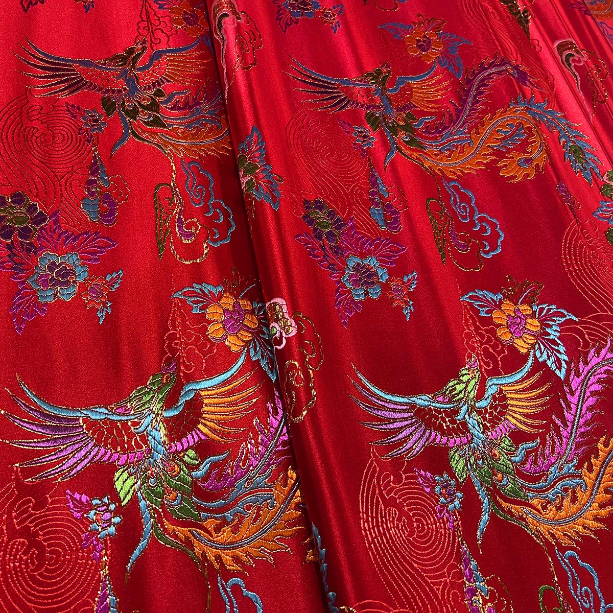 Tissu brocart Red Phoenix : satin de soie damassé cheongsam chinois, 75 cm de large