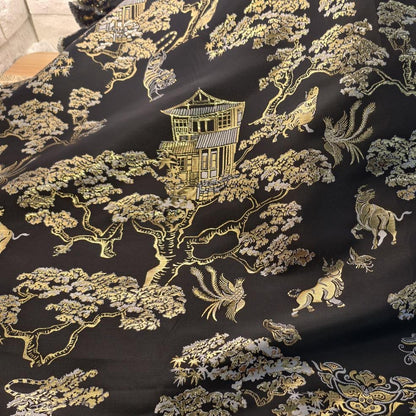 Gold Woven Tiger Jacquard Fabric with Dragon Ox Elements ��� Fashion & Decor Texti"Wide