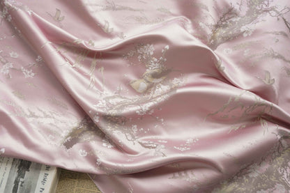 Mountain Flowers Birds Brocade Fabric: 58"W Rayon Sewing Material