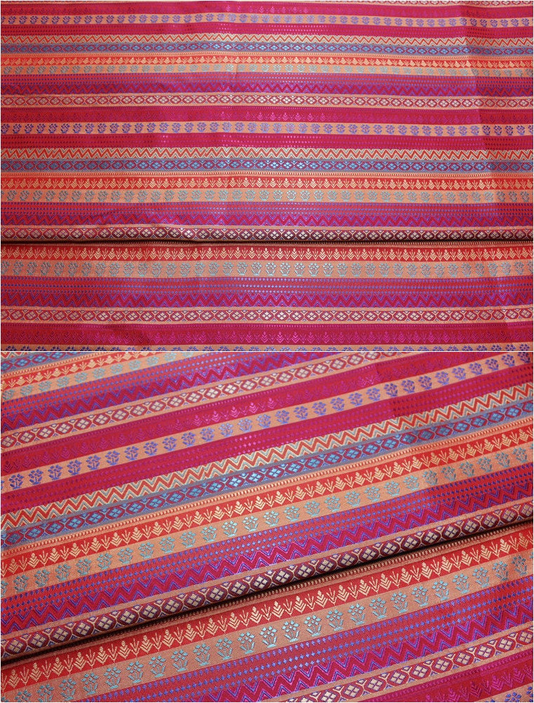 Burgundy Pink Brocade Fabric: Indian Style, 45" Wide, Silk Rayon Blend