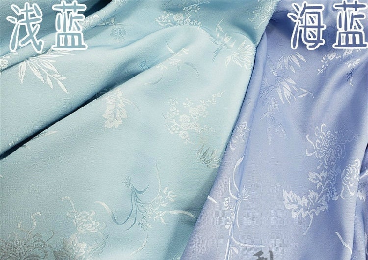 Floral Jacquard Satin Fabric: Plum Orchid Bamboo Chrysanthemum, 60" Wide, Cosplay Costume Fabric