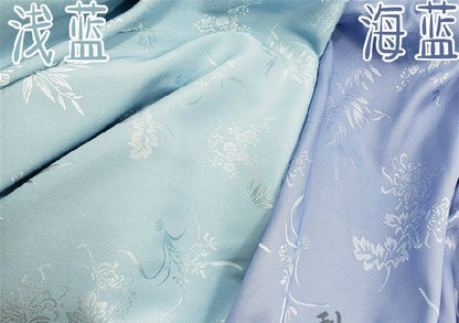 Floral Jacquard Satin Fabric: Plum Orchid Bamboo Chrysanthemum, 60" Wide, Cosplay Costume Fabric