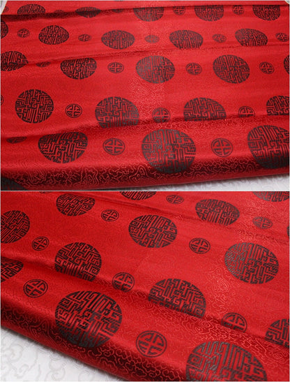 Chinese Fu Symbol Brocade Jacquard Satin Fabric - 35"W