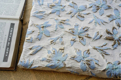 Light Blue & Gold Floral Jacquard Fabric: 3D Texture, 56" Wide