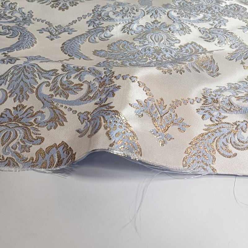 Blue & Gold Floral Jacquard Fabric | Shimmer Brocade (59" Wide)