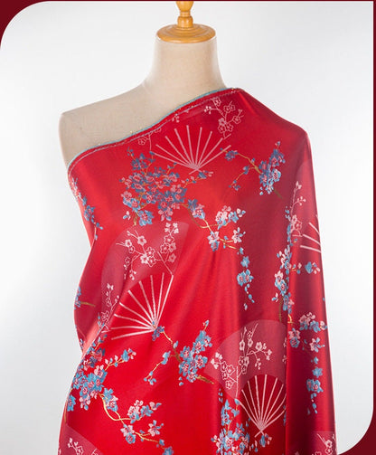 Tissu brocart à fleurs de prunier rouge : Matériel de couture pour cheongsam qipao