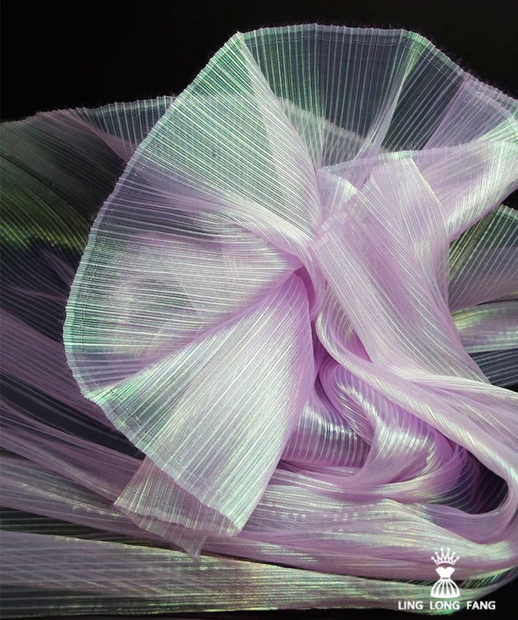 Crinkled Pleated Organza Fabric: 57" Wide Stiff Texture