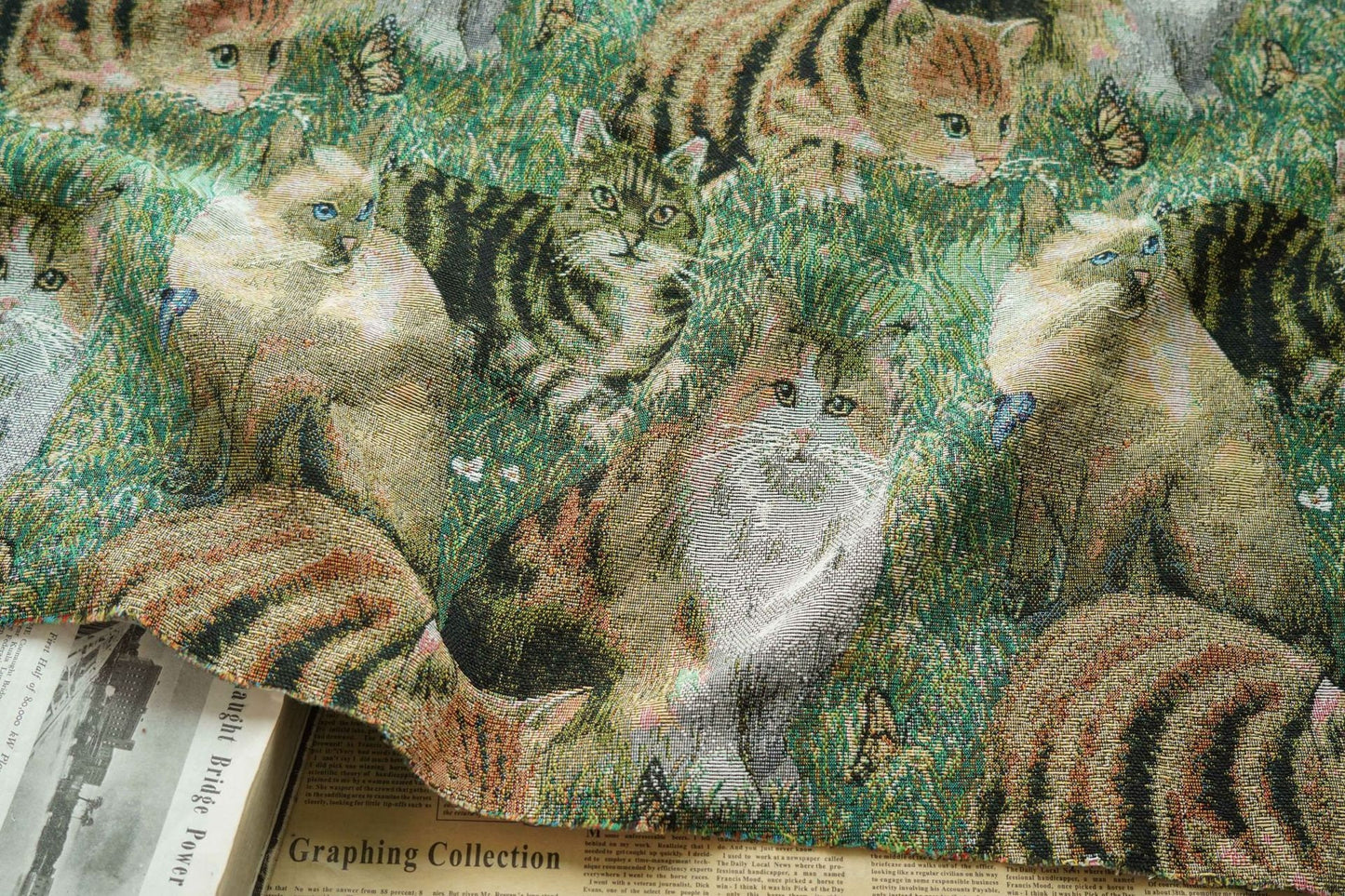 Cat Jacquard Fabric: Autumn Winter Upholstery, Sewing Material (59"W By 1 Meter)
