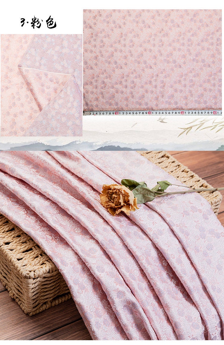 Tissu brocart de soie : motif pivoine, tissu de mariage chinois (vendu au mètre)