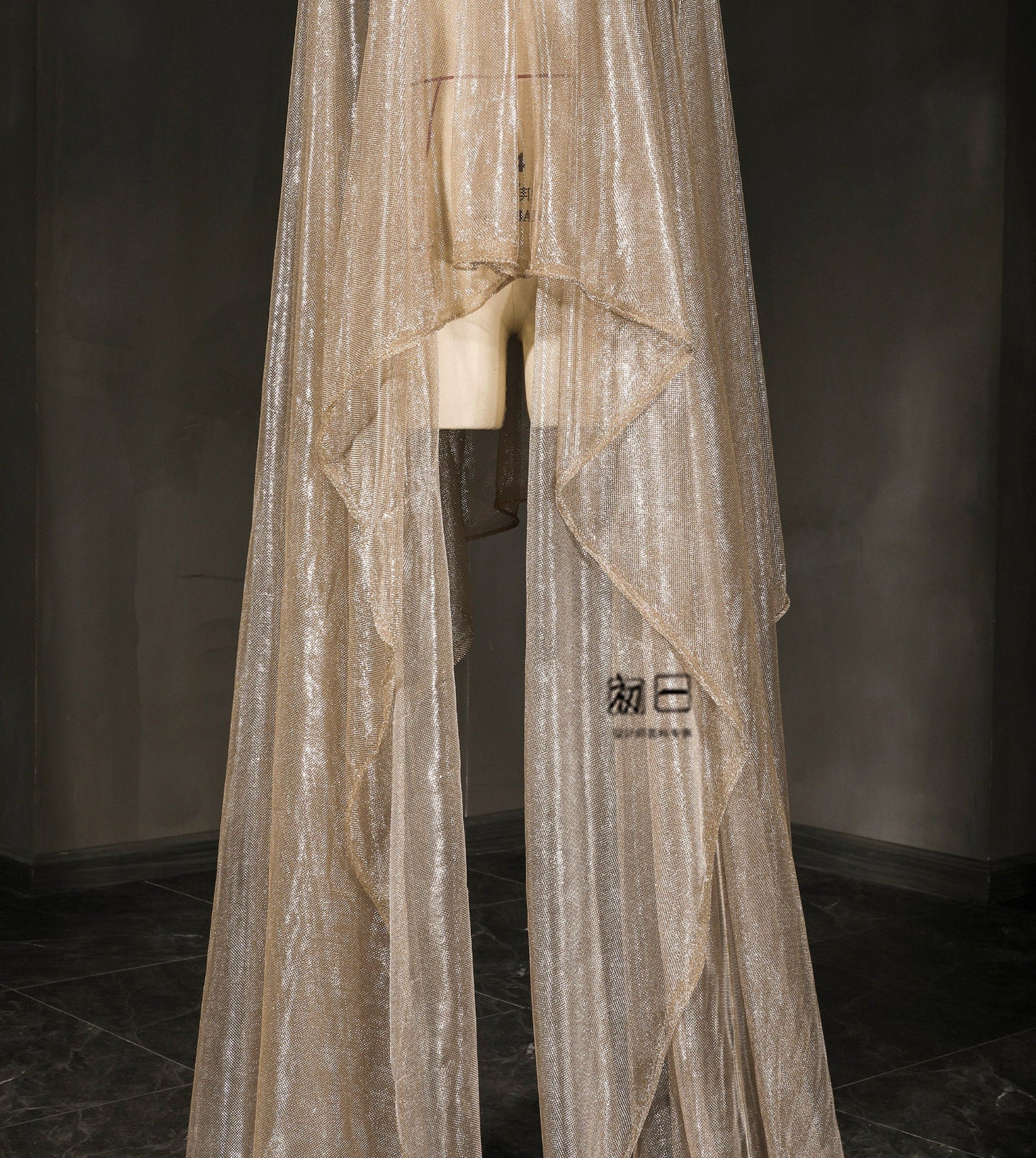 Rose Gold Mesh Fabric, Shiny Wedding Dress Material, 59"W