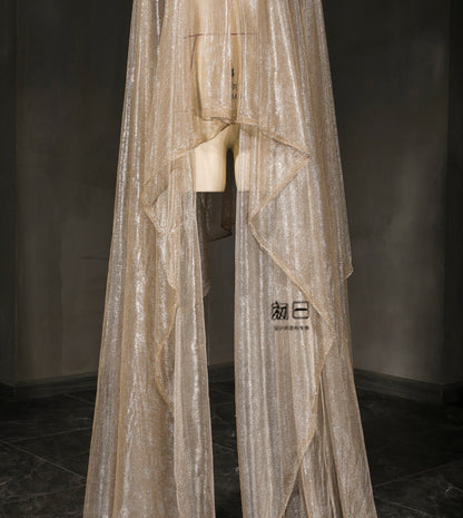 Rose Gold Mesh Fabric, Shiny Wedding Dress Material, 59"W