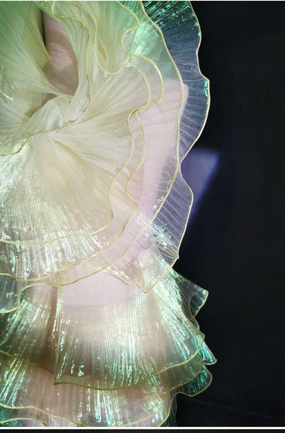 Pleated Ruffle Organza Fabric: 3D Folds, Stiff Texture - 5.9" Wide