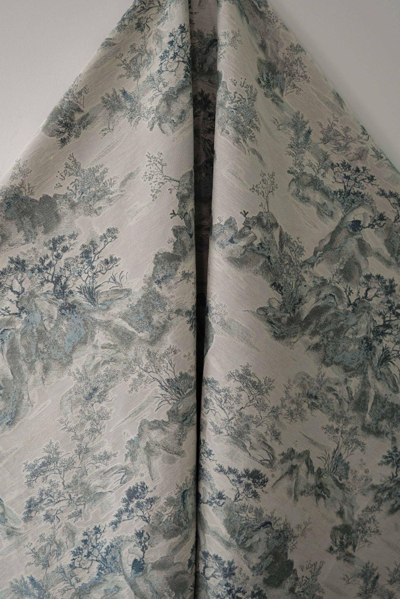 Chinese Landscape Jacquard Fabric: Elegant Upholstery & Dress Sewing (60"W)