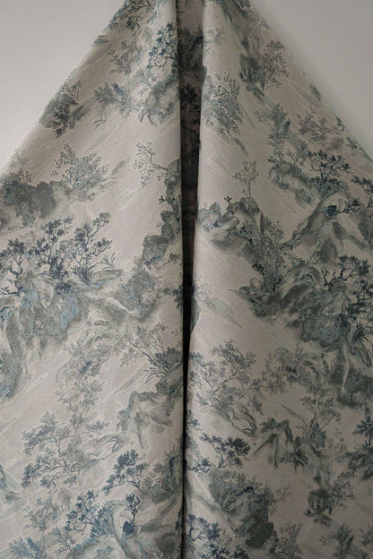 Chinese Landscape Jacquard Fabric: Elegant Upholstery & Dress Sewing (60"W)