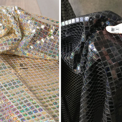 Gold Geometric Sequined Mesh Fabric, Wedding Designer Fabric, 37.5" Wide