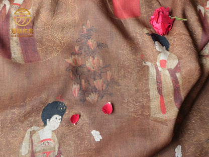 Linen Fabric: Tang Dynasty Ladies with Hairpins, Antique Style (55"W)