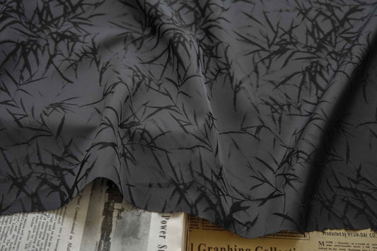 Black Bamboo Damask Brocade Fabric: 55"W Polyester Rayon Blend