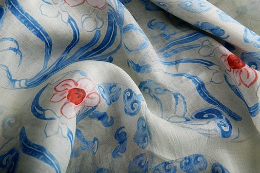 Buddha Cloud Print Ramie Fabric: Natural Fiber, 57" Wide - Poppylollipop