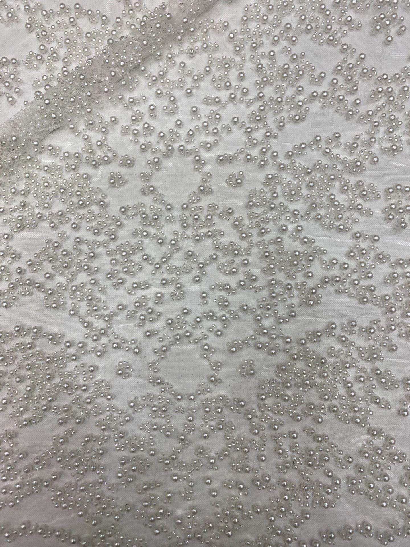 Beaded French Lace Fabric: Bridal Wedding Dress Material, 50" Wide