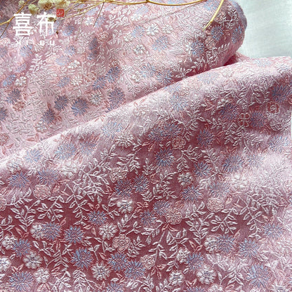 Pink Japanese Kinran Fabric: Silk Brocade Flower Blossom, Kimono Fabric