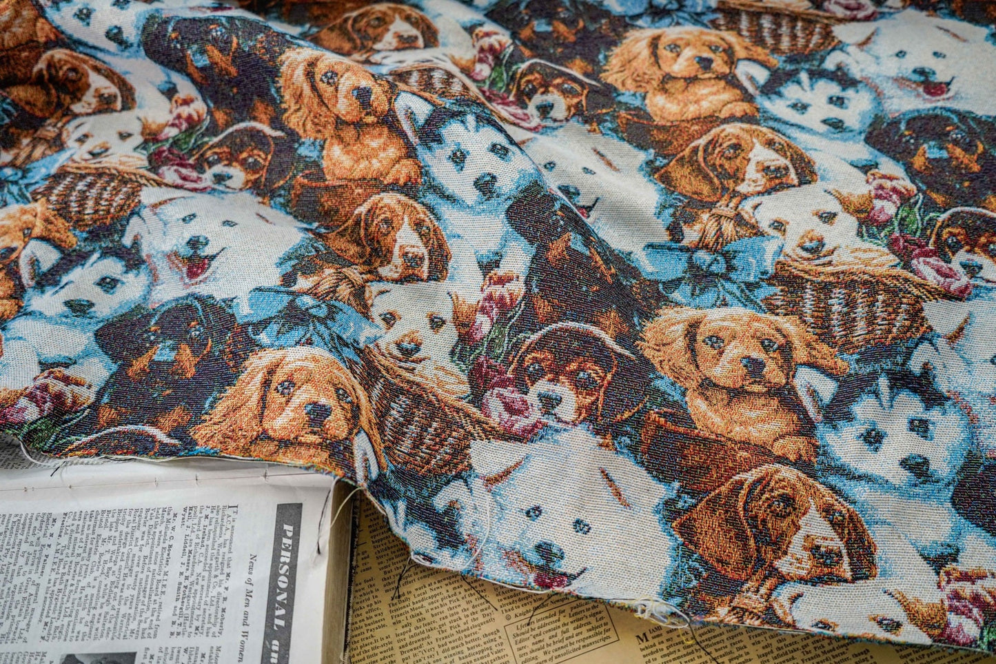 Dog Print Jacquard Fabric: Upholstery Sewing Material, 59" Wide