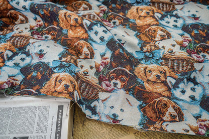 Dog Print Jacquard Fabric: Upholstery Sewing Material, 59" Wide