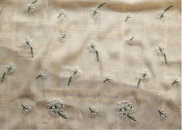Hydrangea Embroidered Chiffon Fabric: Apricot Sheen, 57" Wide - By The Meter