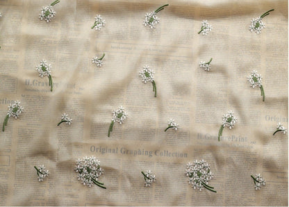 Hydrangea Embroidered Chiffon Fabric: Apricot Sheen, 57" Wide - By The Meter