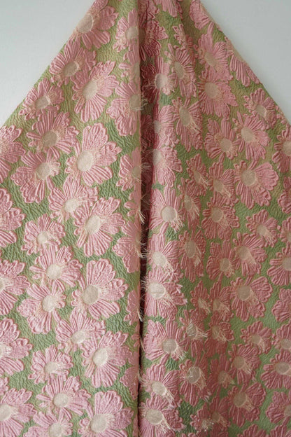 Gold Thread Jacquard Fabric: 3D Embossed Floral Woven Material, 55"W