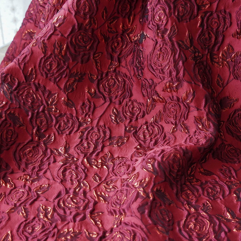 Gold Thread Floral Jacquard Fabric - 52" Wide, Prom/Upholstery