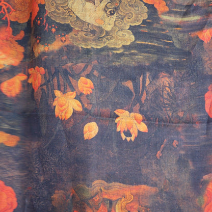 Dunhuang Lotus Linen Fabric: Auspicious Clouds Retro Print, 55"W